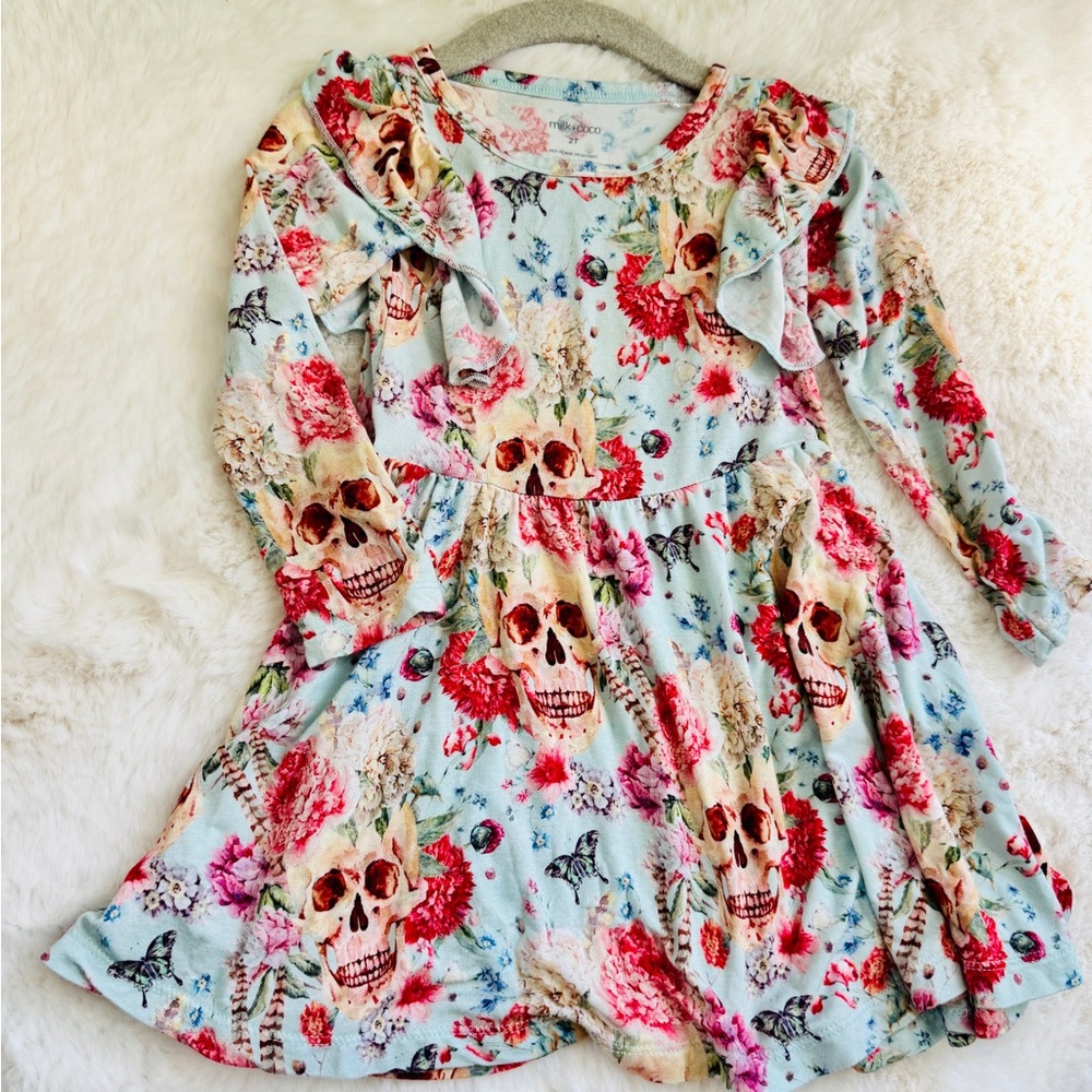 Milk+Coco “Maeve” Floral Skull Print Toddler Dress—2T
